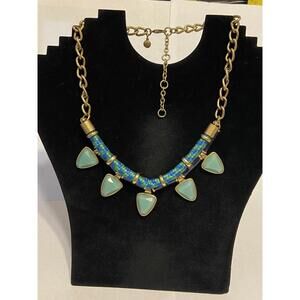 J Crew Necklace Statement Turquoise Faux vintage & blue gems goldtone chain